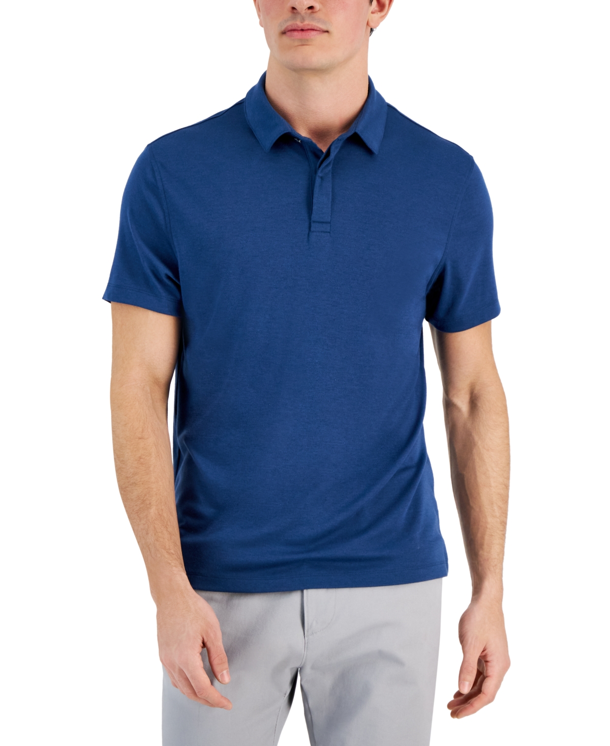 Shop Alfani Men's Alfatech Stretch Solid Polo Shirt, Created For Macy's In Navy Steel