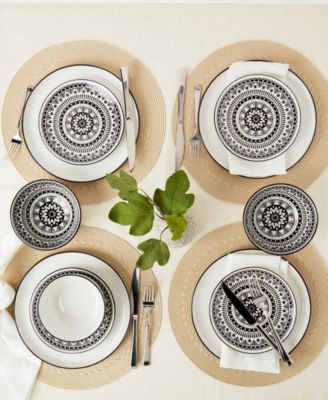 Black Pad Print 12 Pc. Dinnerware Set, Service for 4