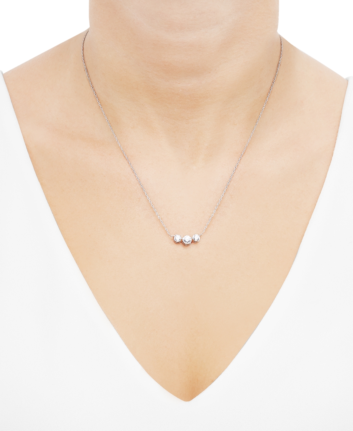 Shop Grown With Love Lab Grown Diamond Three Stone Pendant Collar Necklace (1 Ct. T.w.) In 14k White Gold, 16" + 2" Exten