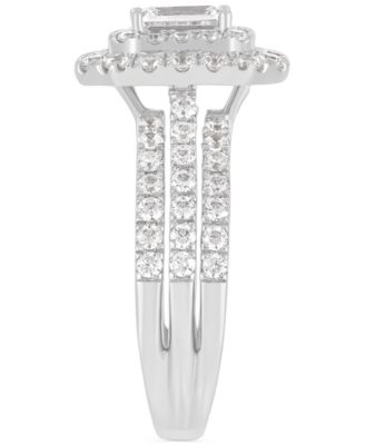 Lab Grown Diamond Emerald-Cut & Round Halo Triple Row Ring (2 ct. t.w.) in 14k White Gold