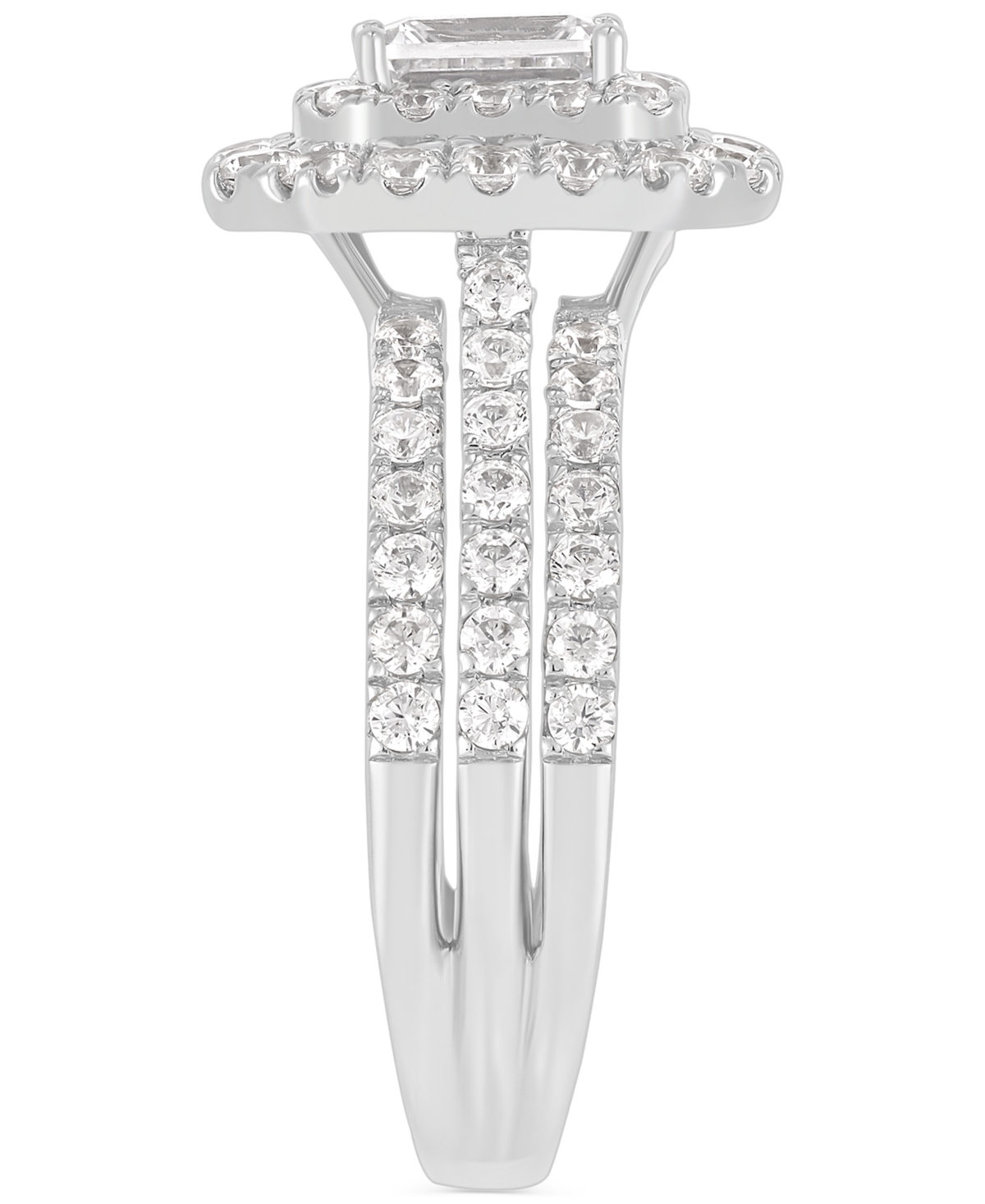 Shop Grown With Love Lab Grown Diamond Emerald-cut & Round Halo Triple Row Ring (2 Ct. T.w.) In 14k White Gold