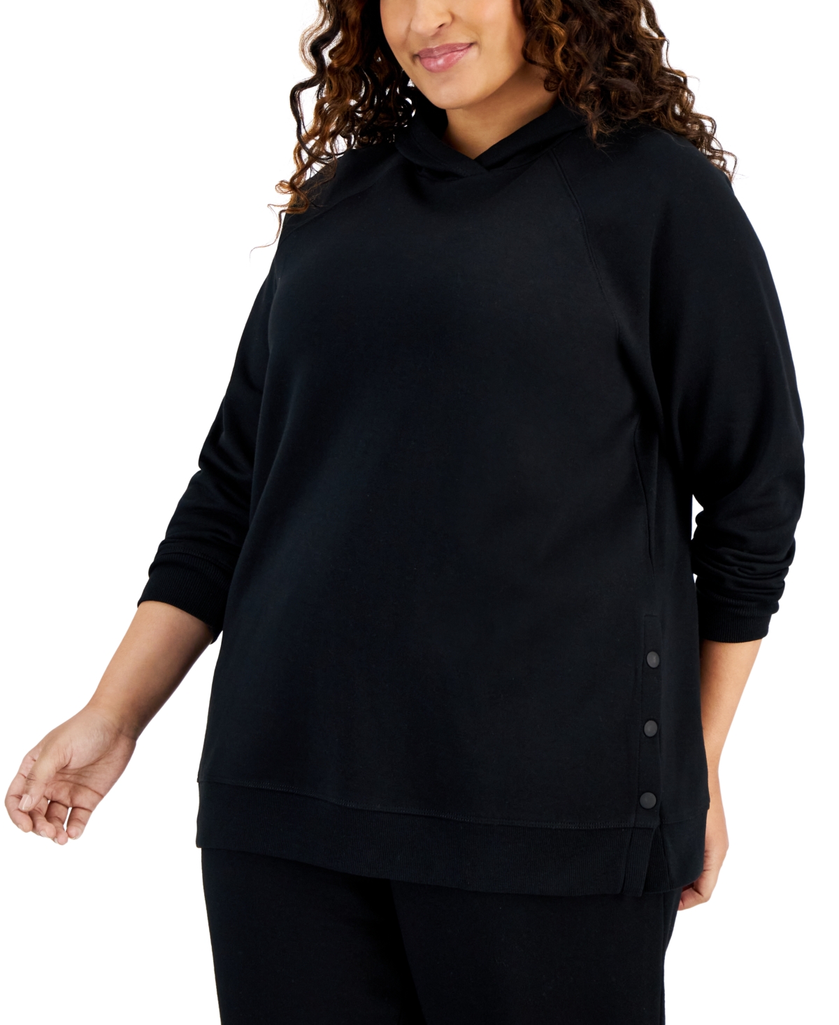 Plus Size Relaxed Hooded Fleece Sweatshirt, Created for Macy's - Deep Black