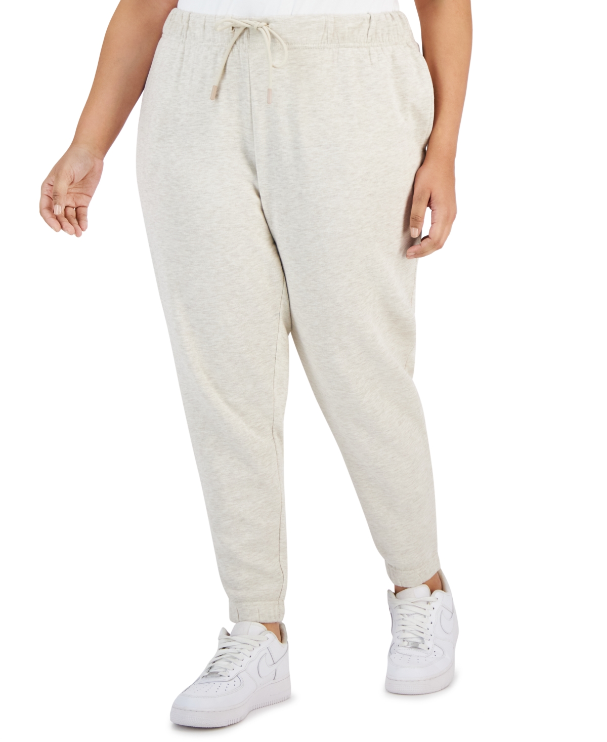 Id Ideology Plus Size High-rise Solid Fleece Jogger Pants, Created For Macy's In Light Sand Heather