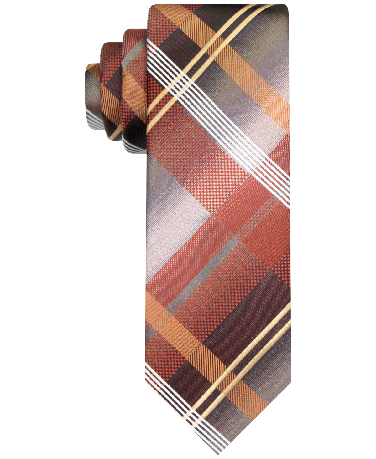 Van Heusen Men's Classic Large-grid Long Tie In Orange