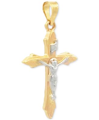 Two Tone Crucifix Charm Pendant in 14K Yellow and White Gold