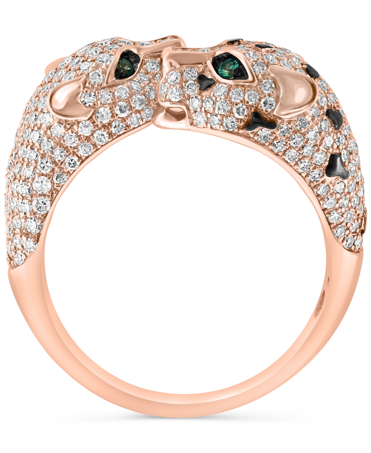 Effy Diamond (1-1/20 ct. t.w.) & Emerald (1/20 ct. t.w.) Double Panther Head Ring in 14k Rose Gold - 14K Rose Gold