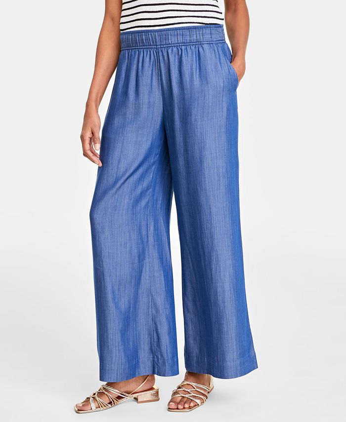On 34th Women's Pull-On Chambray Wide-Leg Pants, Created for Macy's ...