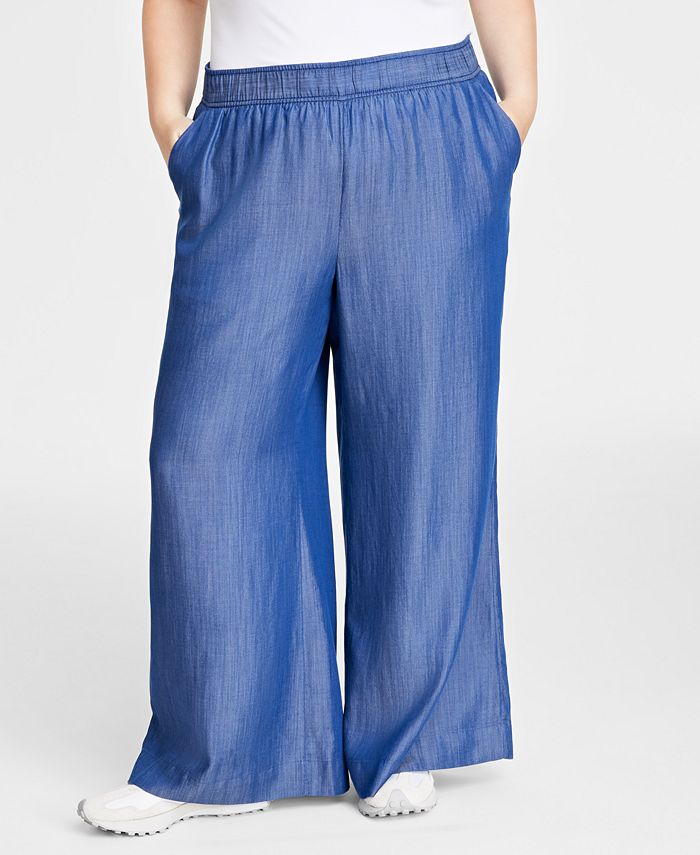 On 34th Plus Size Pull-On Chambray Wide-Leg Pants, Created for Macy's ...