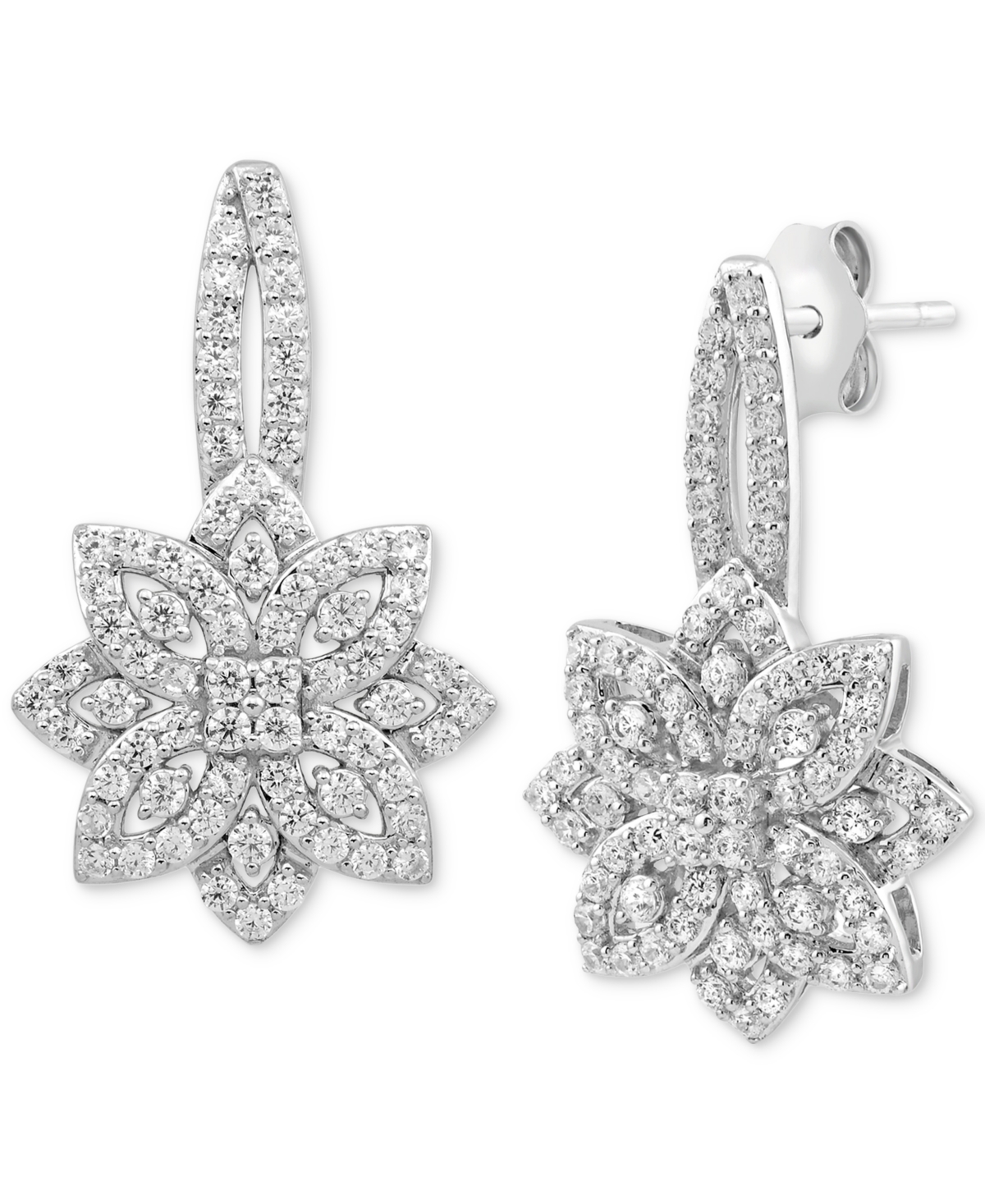 Macy's Diamond Flower Cluster Drop Earrings (1 Ct. T.w.) In Sterling Silver