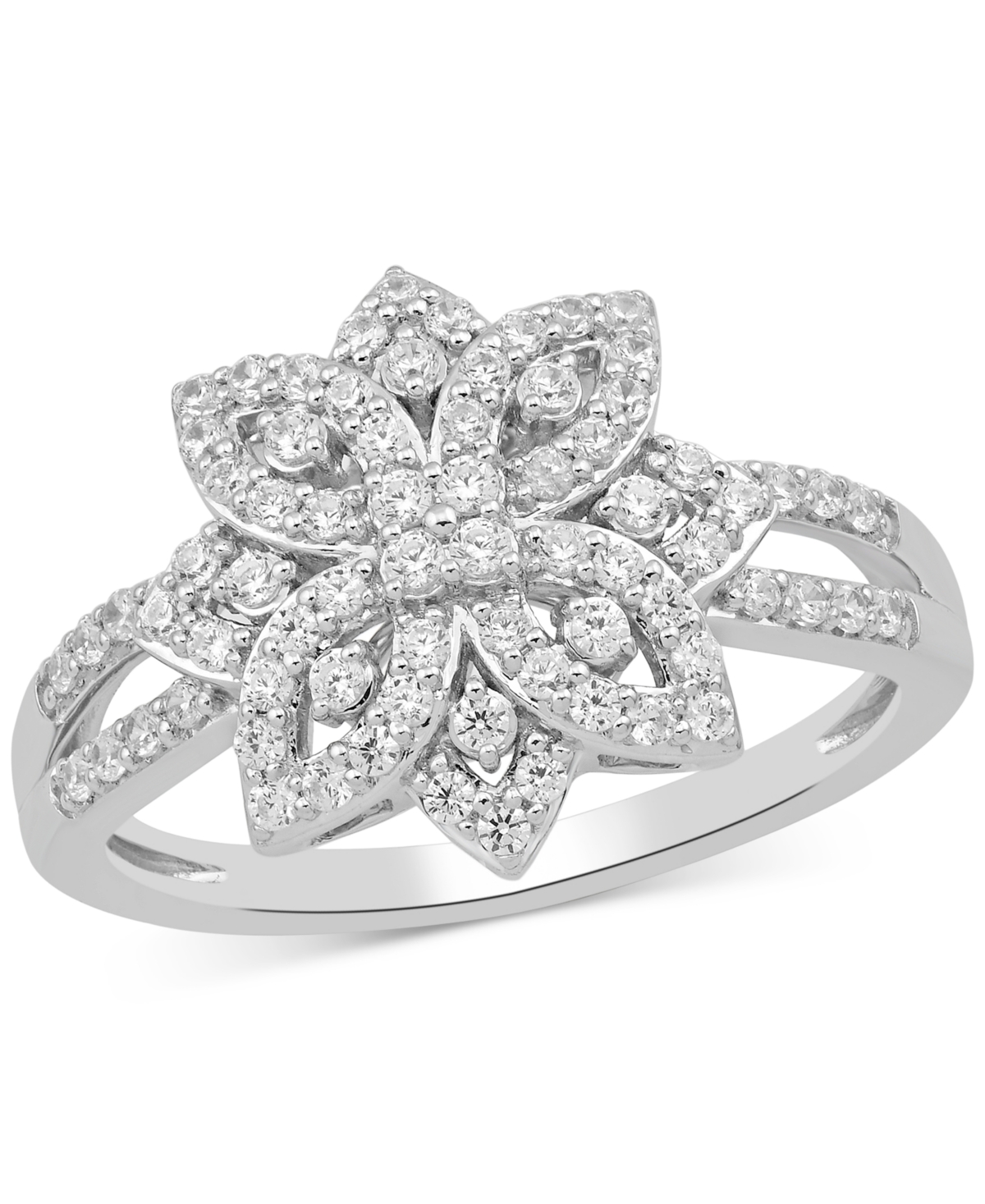 Macy's Diamond Flower Cluster Statement Ring (1/2 Ct. T.w.) In Sterling Silver