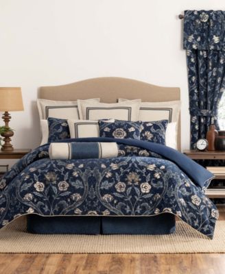 Rose Tree Cynthia Floral Chenille Comforter Set Collection In Navy