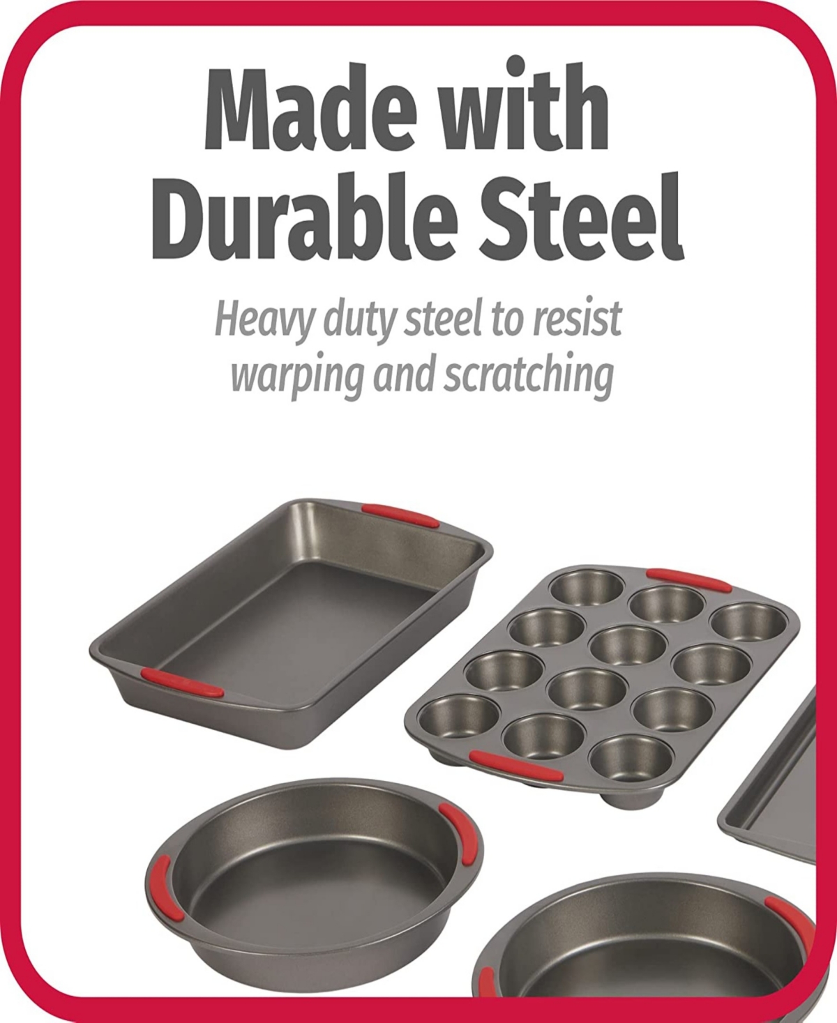 Good Cook Mega Grip 5 Piece Nonstick Steel Bakeware Set With Cookie Sheet, Roast Pan, 2 Cake Pans, A In Gray
