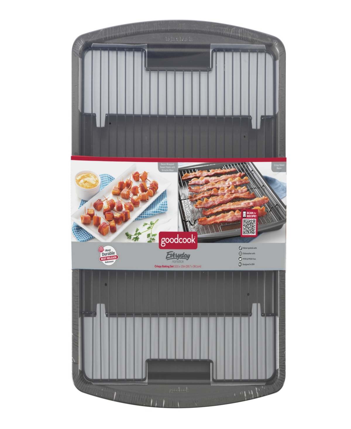 Shop Good Cook Everyday Nonstick Steel Crispy Baking Set With Baking Sheet And Wire Rack, 15" X 10.5" In Gray