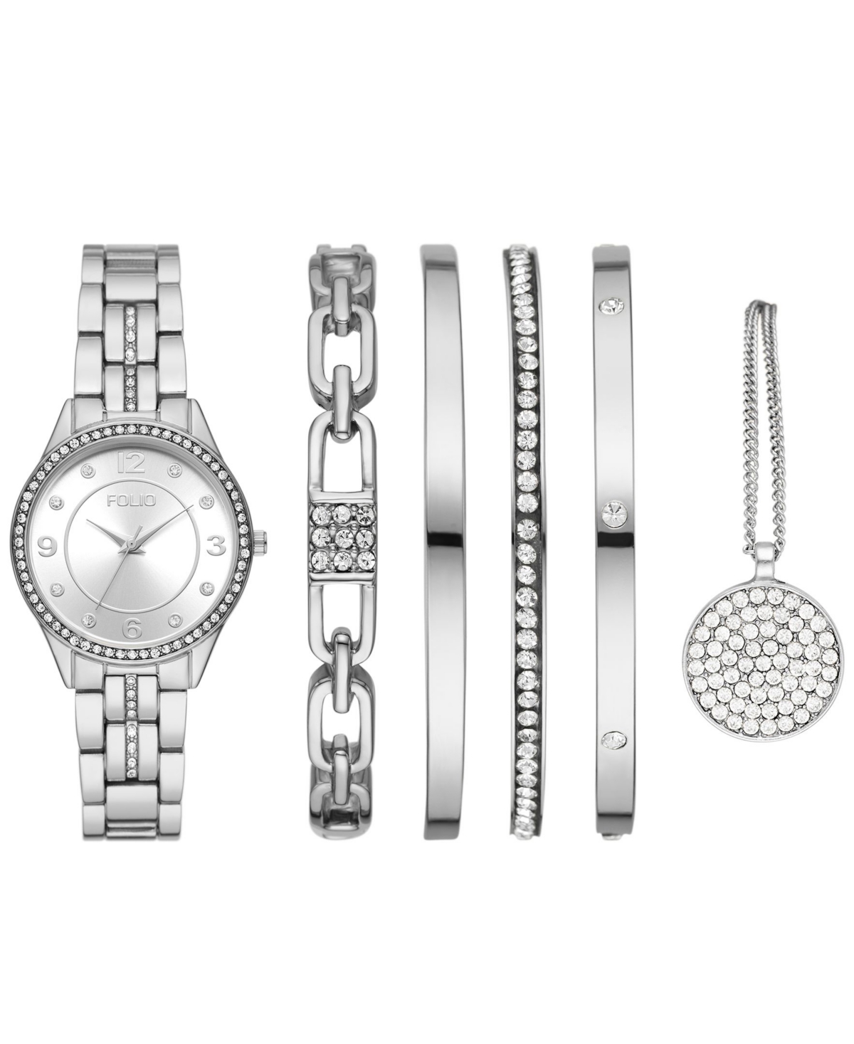 Women's Quartz Three Hand Silver-Tone Alloy Watch 33mm, Gift Set - Silver