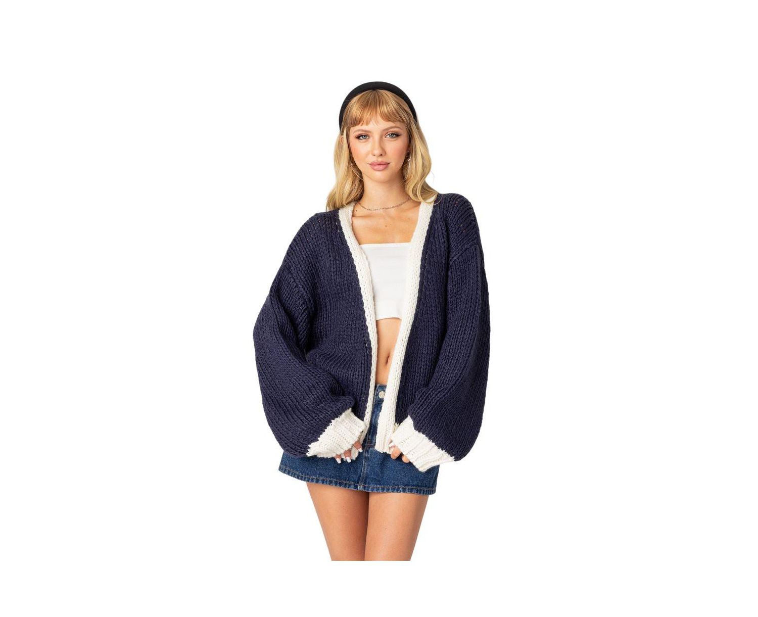 Women's Contrast Chunky Knit Cardigan