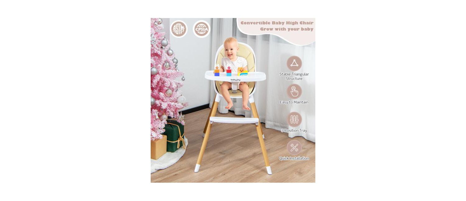 4-in-1 Convertible Baby High Chair Infant Feeding Chair with Adjustable Tray