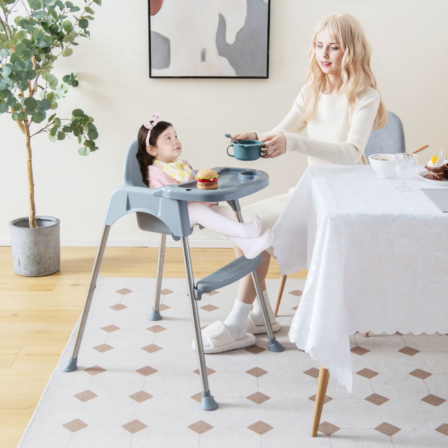 Multi-Stage Baby High Chair with Removable Double Tray for Infants and Toddlers