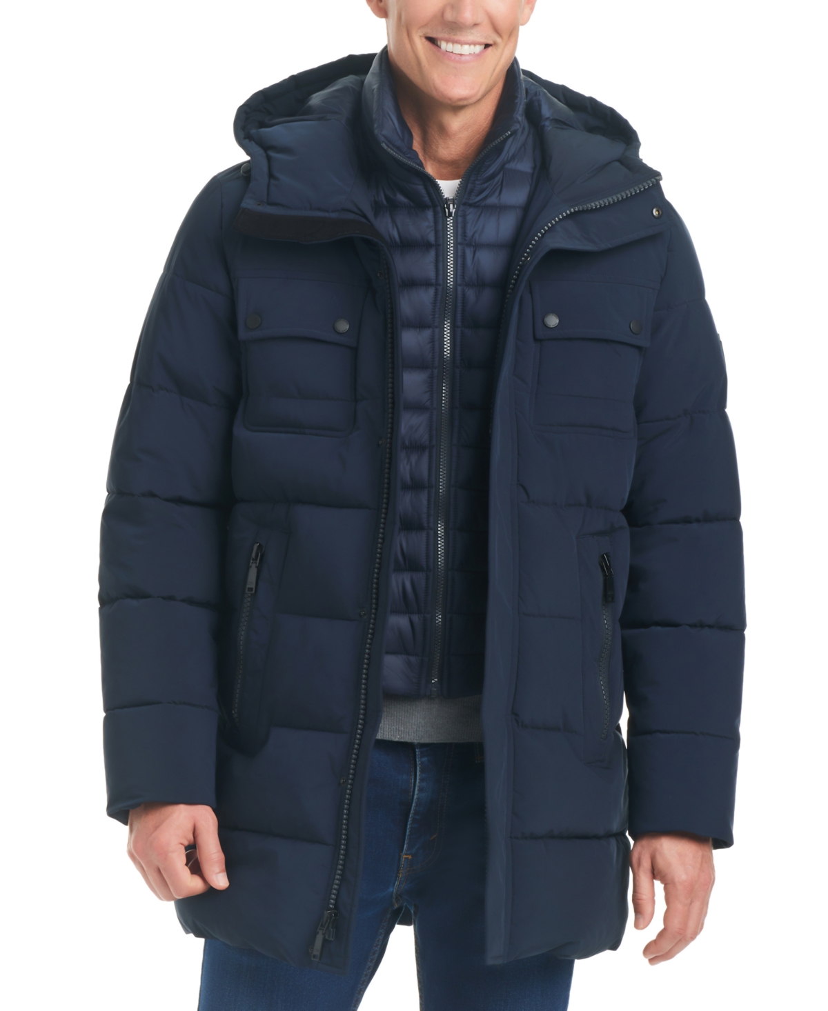 Shop Vince Camuto Men's Hooded Quilted Coat In Navy