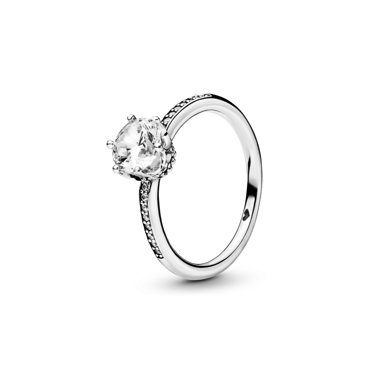 Cubic Zirconia Moments Clear Sparkling Crown Solitaire Ring - Silver