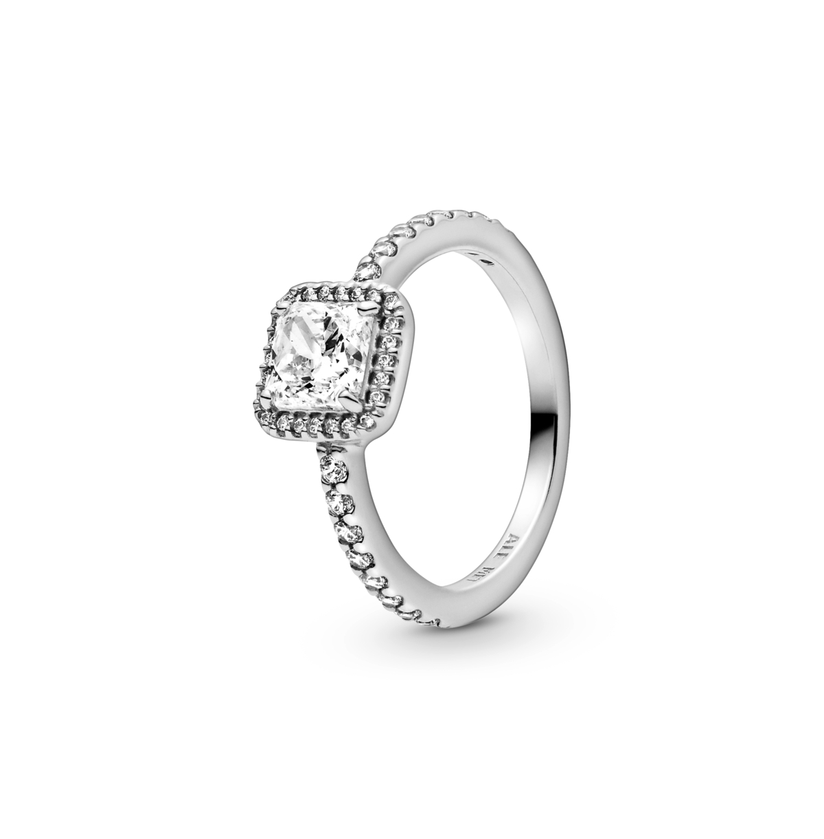 Cubic Zirconia Timeless Square Sparkle Halo Ring - Silver