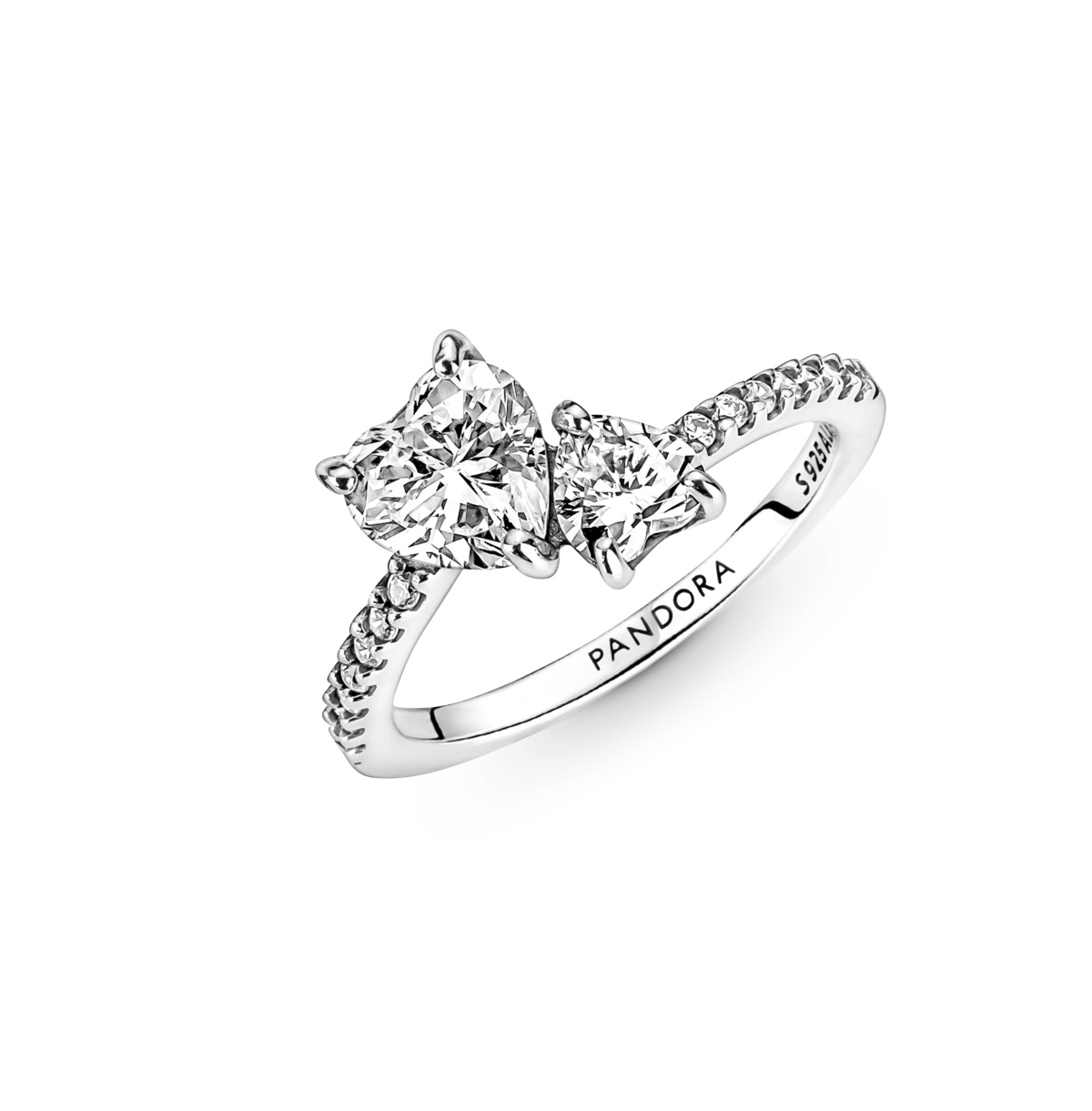 Shop Pandora Cubic Zirconia Timeless Double Heart Sparkling Ring In Silver