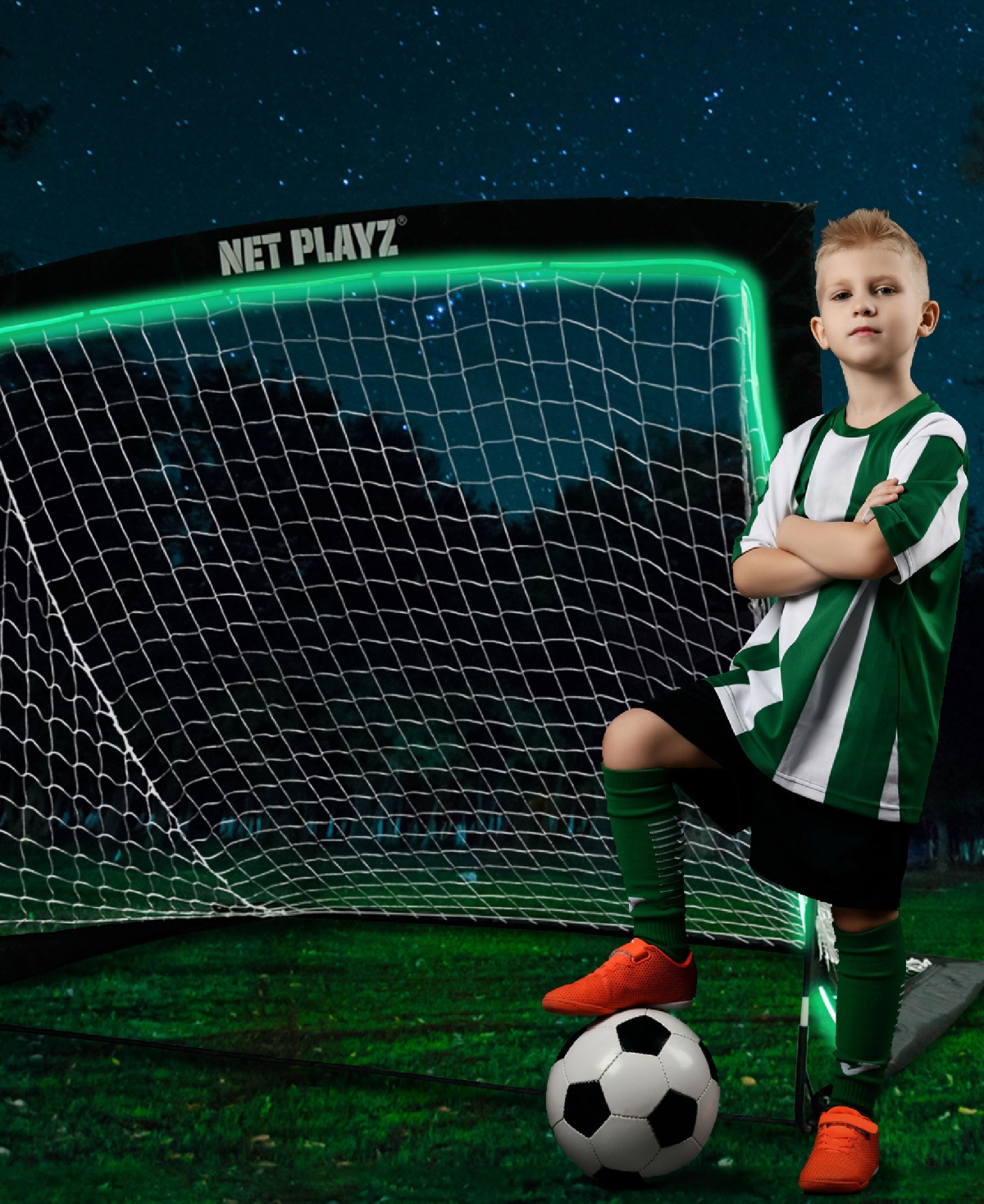 Net Playz Backyard Soccer Goal, Light Up Soccer Goals Gift, Glow in The Dark, Portable Pop-up Football Goals for Kids Teens Youth