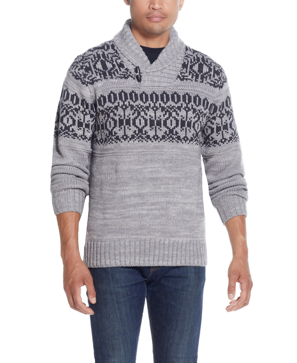Men's Norwegian Shawl Collar Sweater - Medium Gray Marl