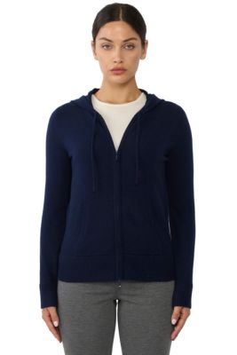 Women's 100% Pure Cashmere Long Sleeve Zip Hoodie Cardigan Sweater