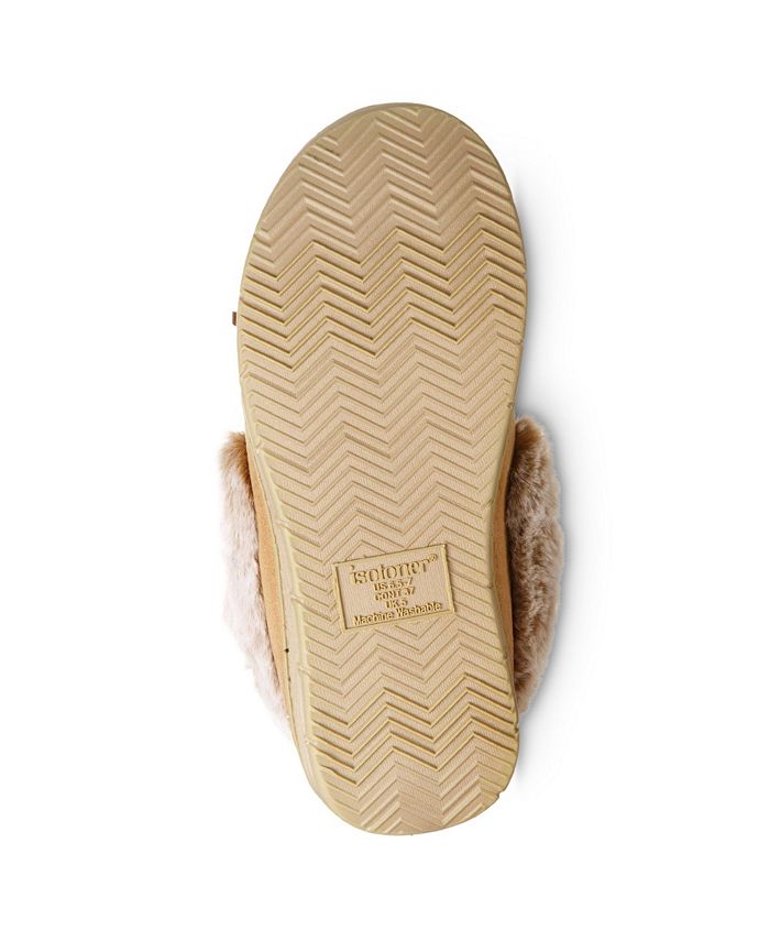 ISOTONER Women's Quilted Moccasin Slippers – Metallic Silver, Faux Fur Lined, Slip-Resistant Sole, Size L - View #8