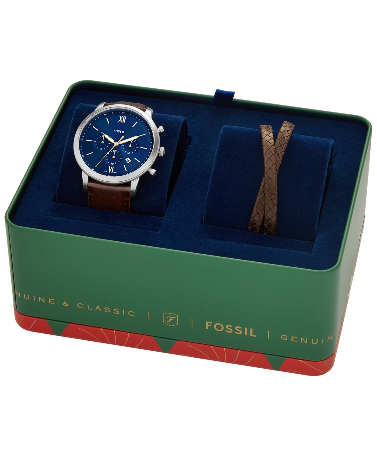 Shop Fossil Men's Neutra Chronograph Brown Leather Watch 44mm And Bracelet Box Gift Set