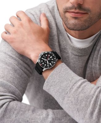 Men's Blue GMT Black Silicone Watch 46mm