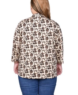 Plus Size Puff Print 3/4 Sleeve 2-Fer Top