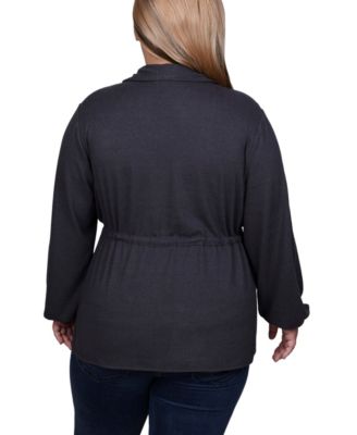 Plus Size Long Dolman Sleeve Drawstring-Waist Tunic Top