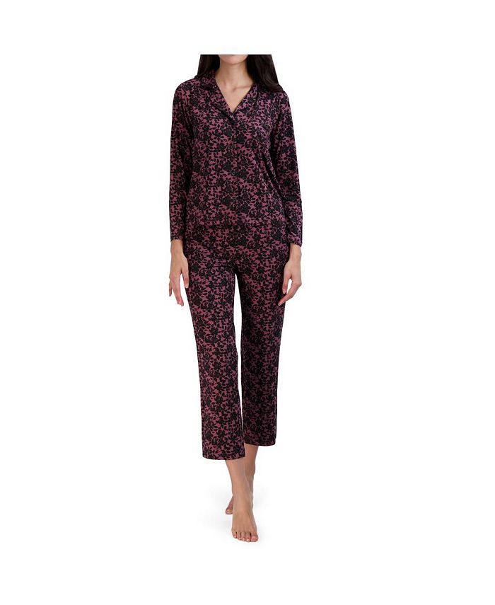 BCBG MAXAZRIA Women\'s Long Sleeve Notch Collar Top and Pants Pajamas 2-Piece  Set - Macy\'s