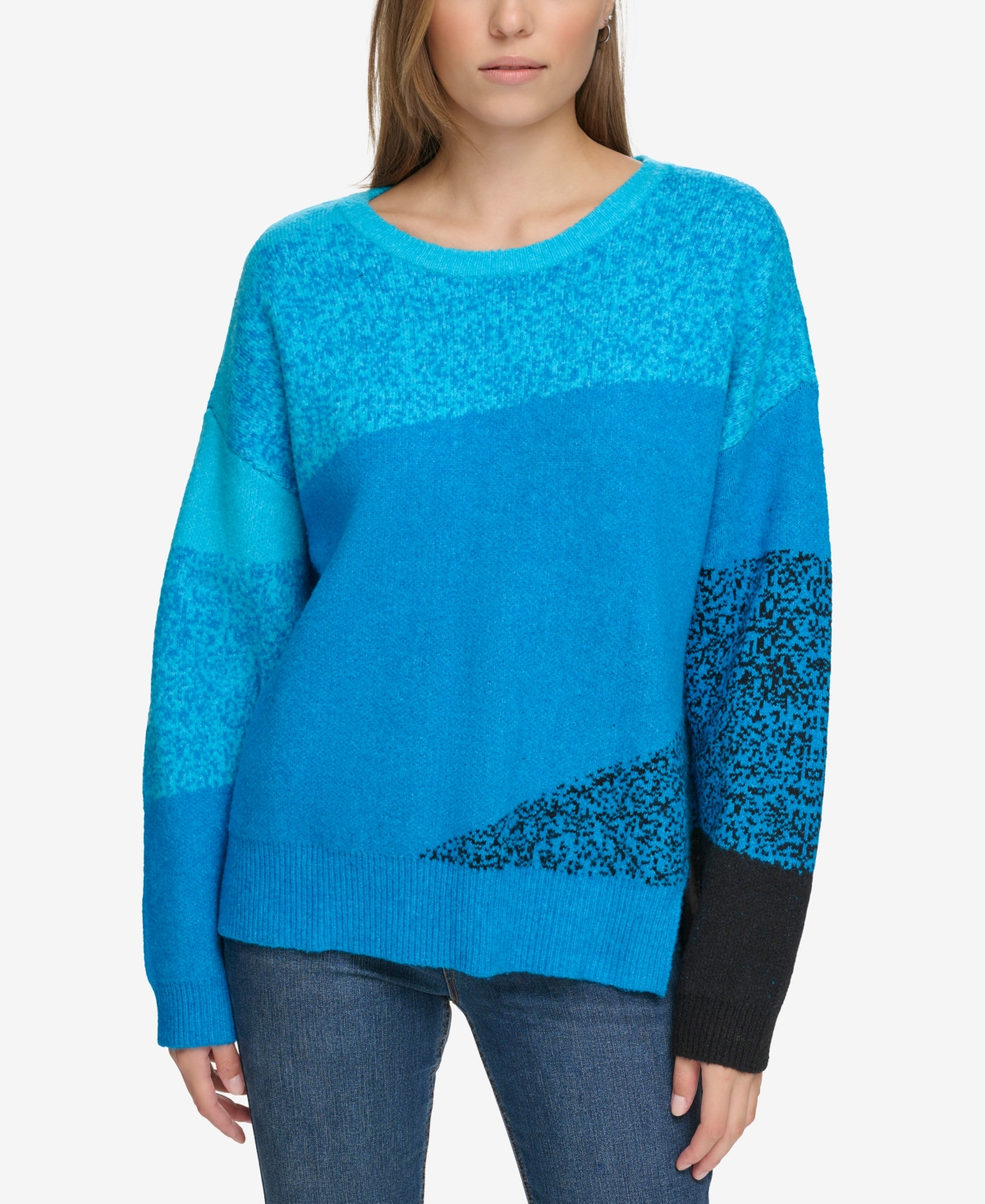 Women's Mixed-Knit Drop-Sleeve Sweater - Electric Blue Combo