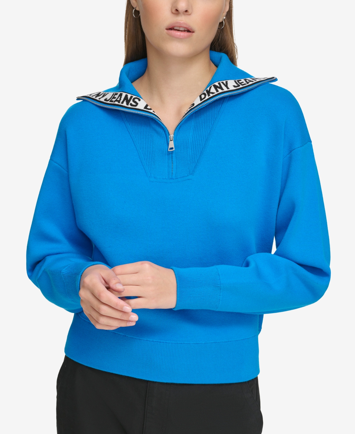 Dkny Jeans Women's Half-zip Funnel-neck Logo-detail Sweater In Electric Blue