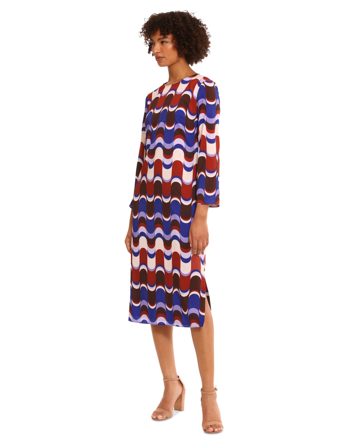 Shop Donna Morgan Women's Printed Long-sleeve Midi Dress In Beige,brown