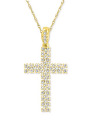 Macy's - Diamond Cross 18" Pendant Necklace (1/4 ct. t.w.) in 10k Gold