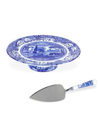 Spode Blue Italian Cake Plate & Serving Utensil Set - Macy's