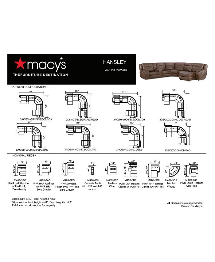 Furniture Hansley 6Pc. Leather Sectional with 2 Power Recliners and Chaise, Created for Macy's