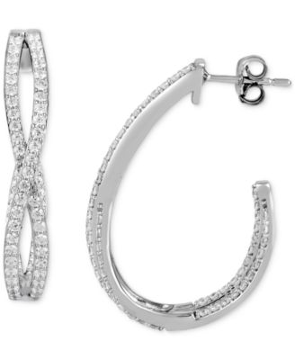 Macy's - Diamond Twist Medium J-Hoop Earrings (1-1/2 ct. t.w.) in 10k White Gold