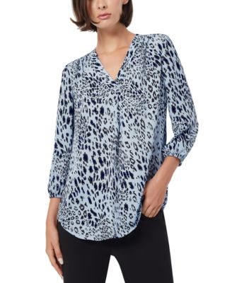 Jones New York - Petite Animal-Print V-Neck Pleated Tunic Top