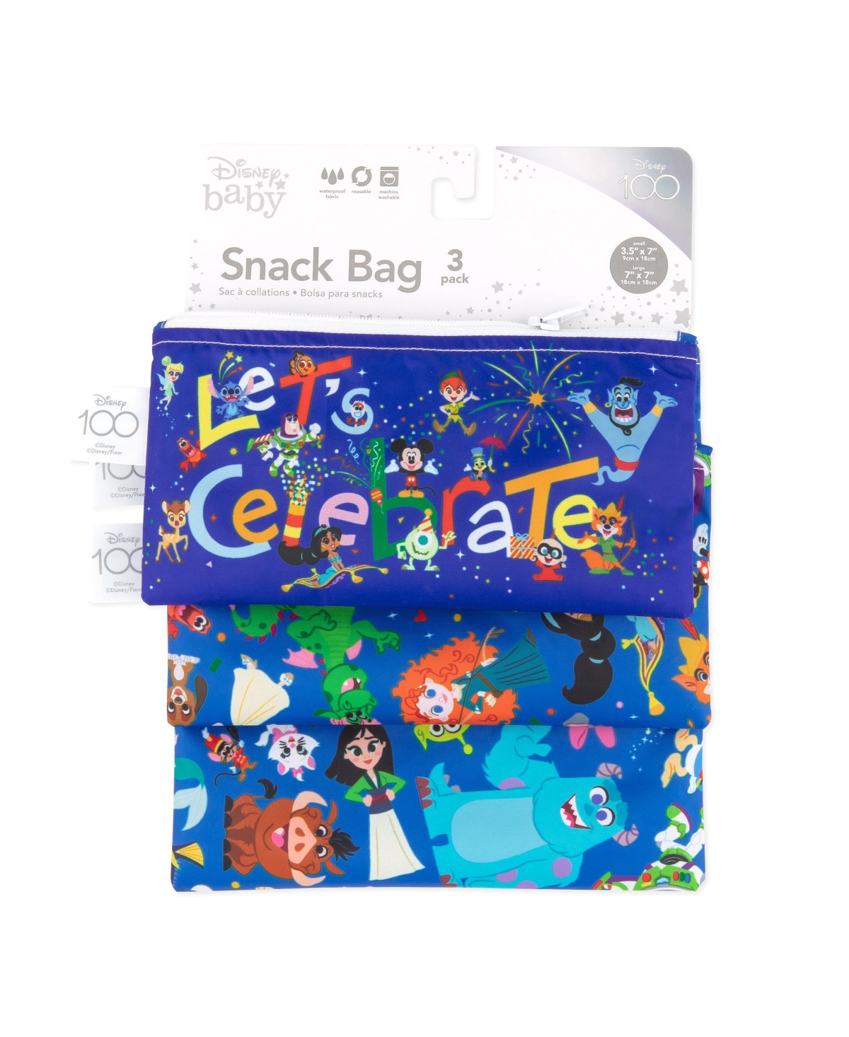 Bumkins Baby Disney 100 Years Celebration Snack Bags, Pack of 3 - Disney 100 Years Celebration