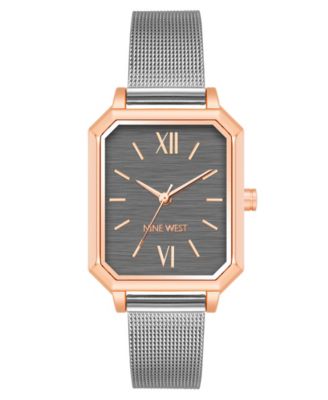 Nine West Women's Quartz Rectangular Silver-Tone Stainless Steel