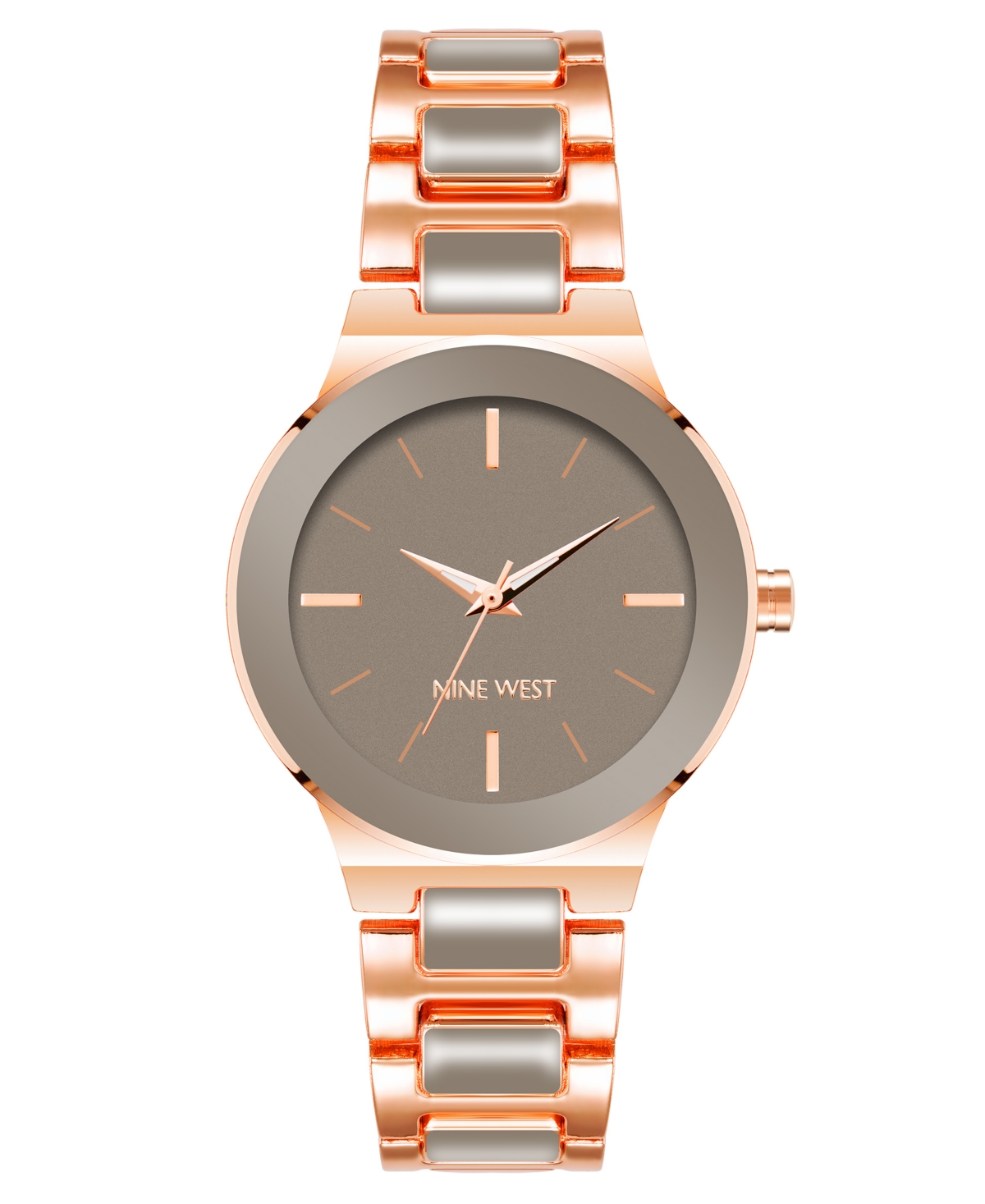 Nine West Women's Quartz Gray Enamel And Rose Gold-tone Alloy Link Bracelet Watch, 34mm In Gray,rose Gold-tone
