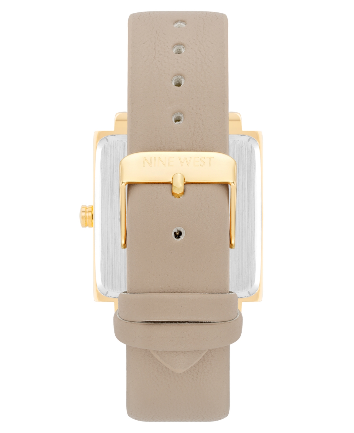 Nine West Women's Quartz Square Taupe Faux Leather Band Watch, 35mm In Tan,gold-tone