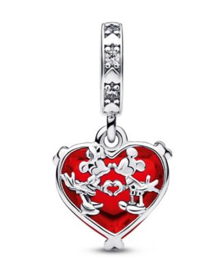 Cubic Zirconia Disney Mickey Minnie Mouse Kiss Red Murano Glass Dangle Charm