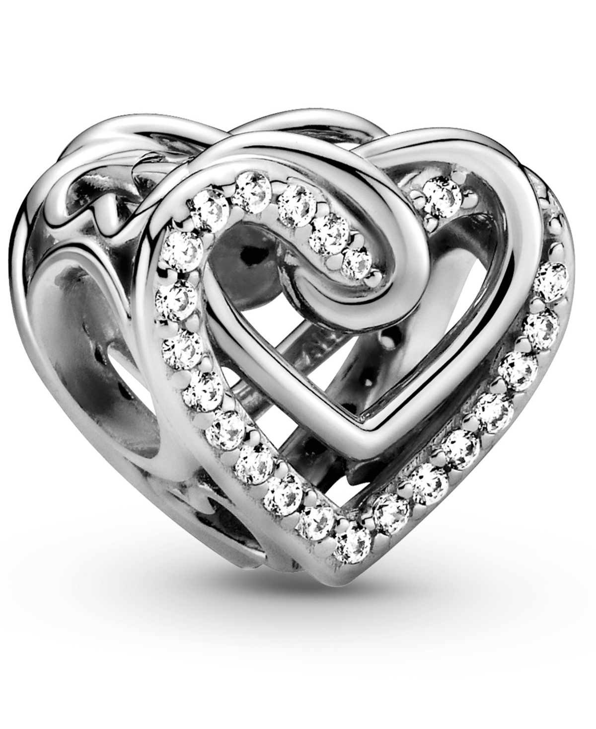 Cubic Zirconia Sparkling Entwined Hearts Charm - Clear