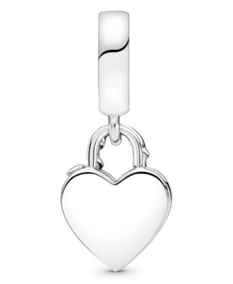 Sterling Silver Rose Heart Padlock Dangle Charm