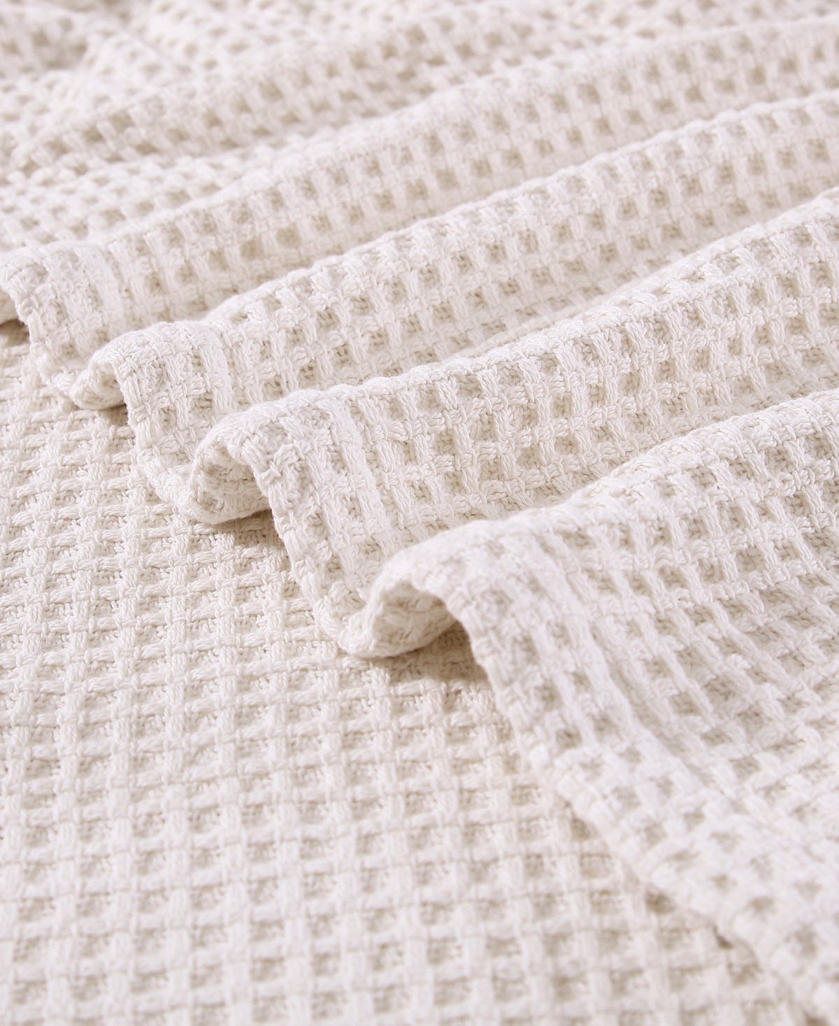 Eddie Bauer Solid Waffle Cotton Reversible Blanket, King In Winter Ivory White